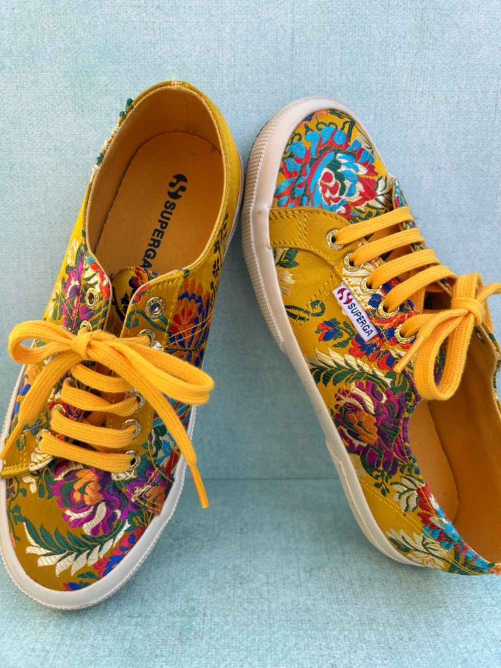Superga Mustard Yellow Floral Embroidered Low-Top Sneakers - Picture 2 of 4